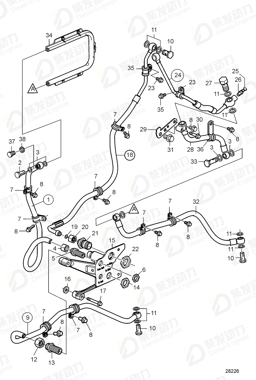 VOLVO Fuel hose 22019358 Drawing